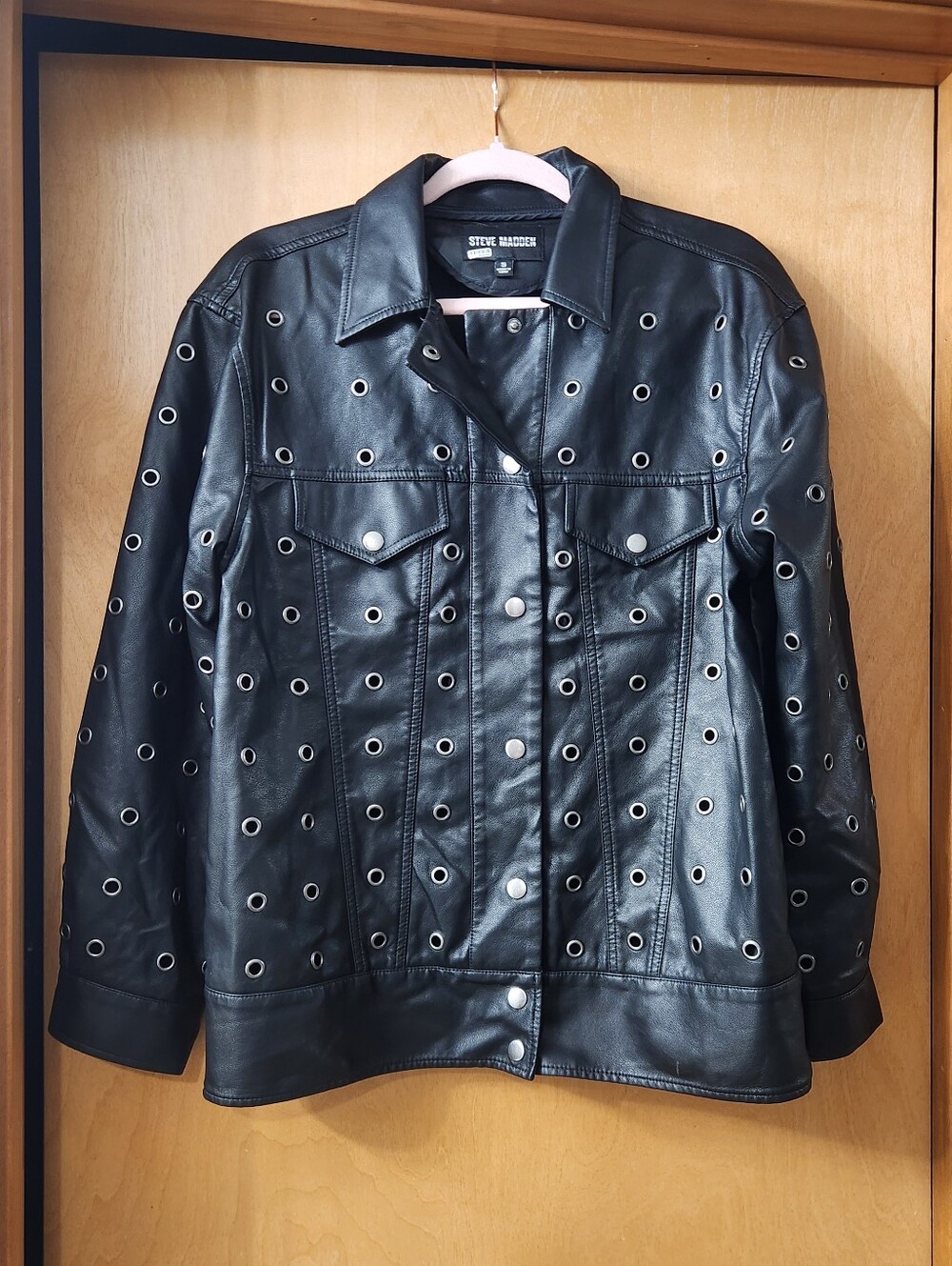 Steve Madden Black Vegan Leather Grommet Jacket Size Small